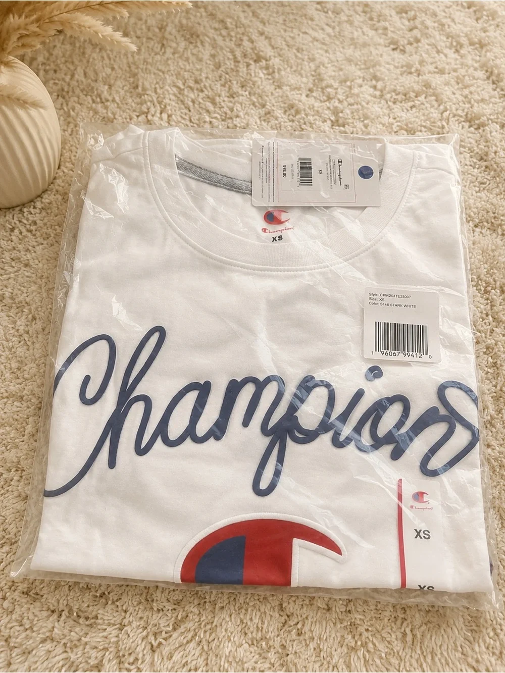 Champion White Short-Sleeve Tee with Navy Script and Red-Blue Logo - Picture 3 of 3